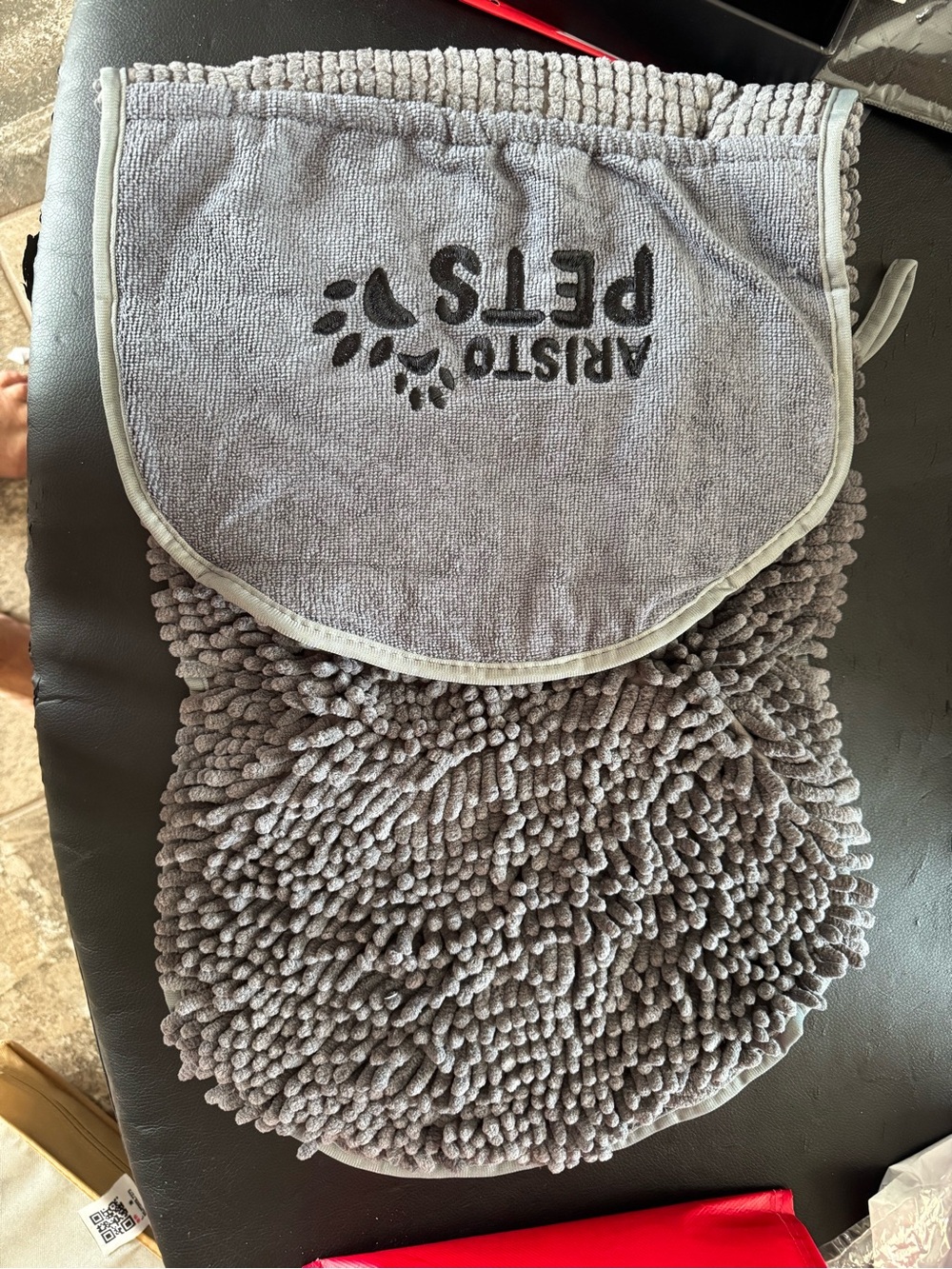 Gray Chenille Pet Grooming Mitt